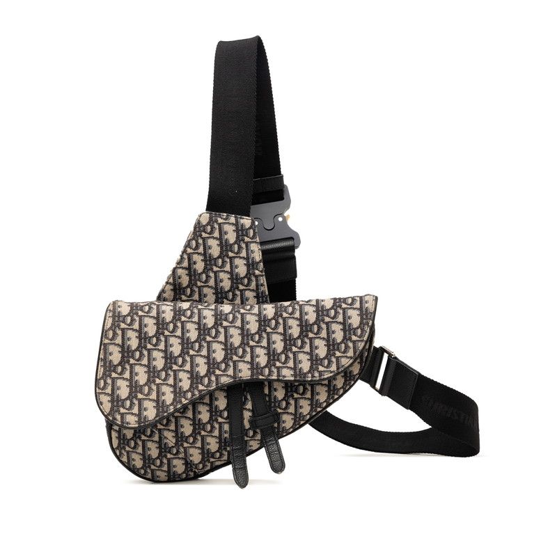 Dior Oblique Saddle Bag Cross Beige Navy Canvas