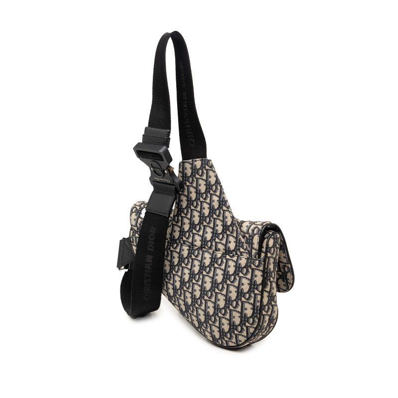 Dior Oblique Saddle Bag Cross Beige Navy Canvas — view 2