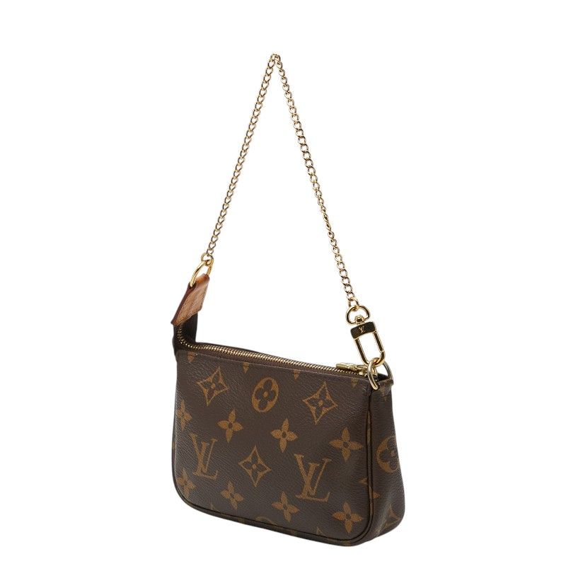 Louis Vuitton Monogram Mini Pochette Pouch Handbag Brown Leather — view 2