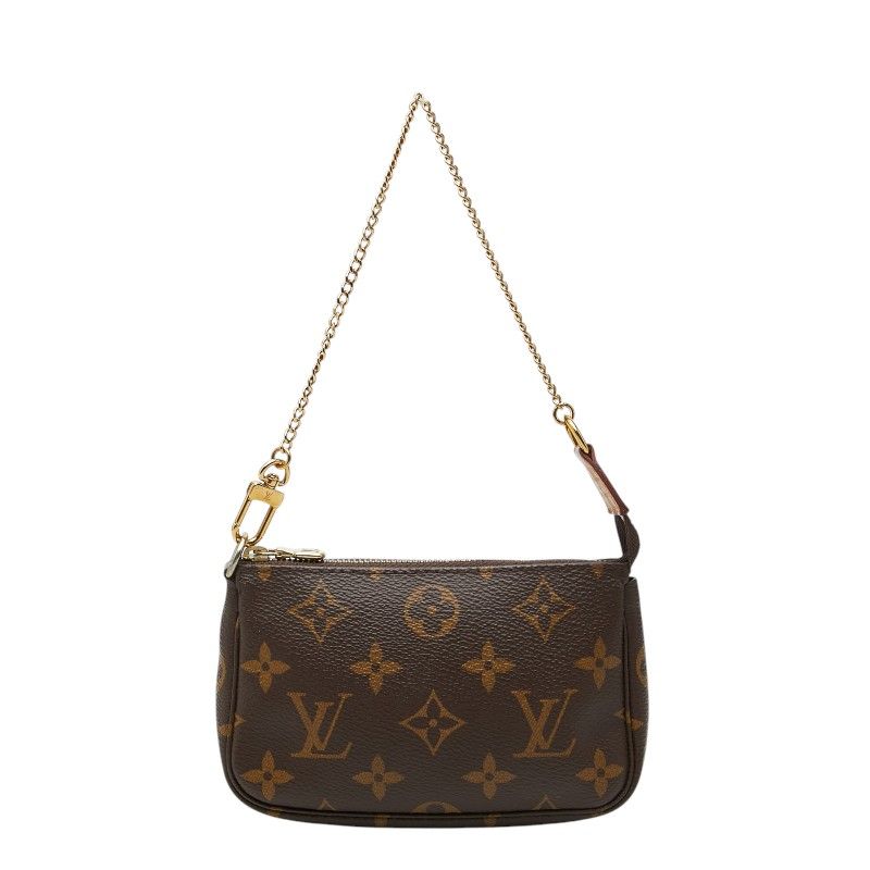 Louis Vuitton Monogram Mini Pochette Pouch Handbag Brown Leather