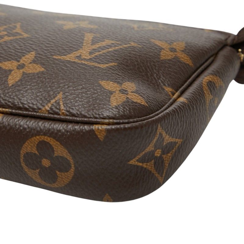 Louis Vuitton Monogram Mini Pochette Pouch Handbag Brown Leather — view 4