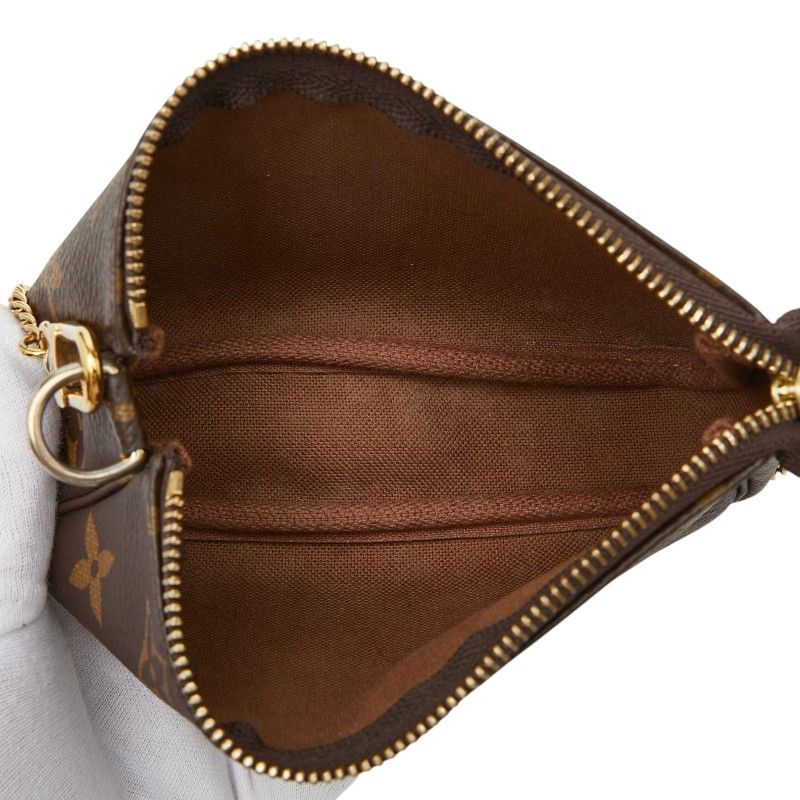 Louis Vuitton Monogram Mini Pochette Pouch Handbag Brown Leather — view 6