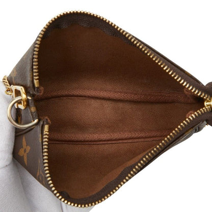 Louis Vuitton Monogram Mini Pochette Pouch Handbag Brown Leather — view 6