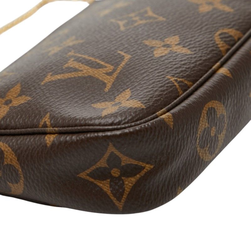 Louis Vuitton Monogram Mini Pochette Pouch Handbag Brown Leather — view 5
