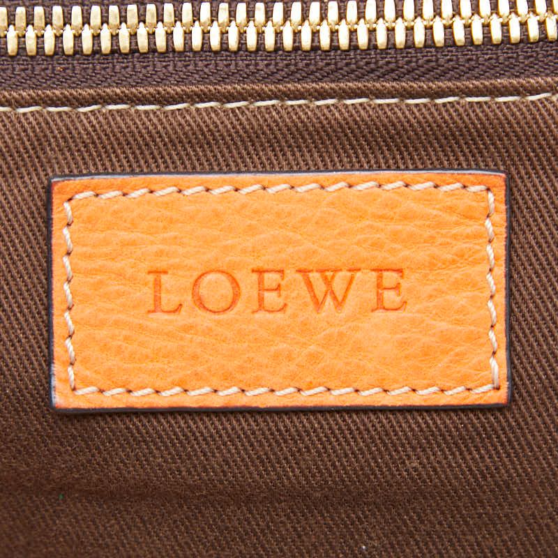 Loewe Anagram Tote Shoulder Bag Beige Orange Canvas Leather — view 9