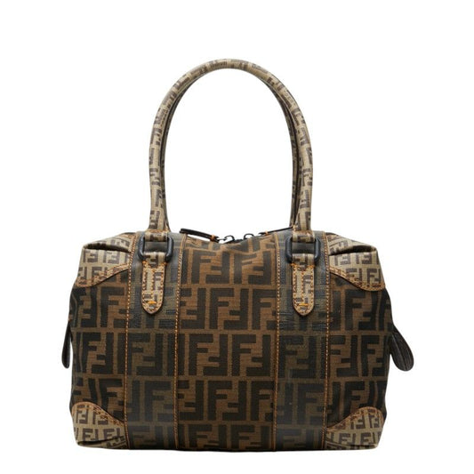 Fendi Zucca Zucchino Handbag Brown Beige Canvas Leather