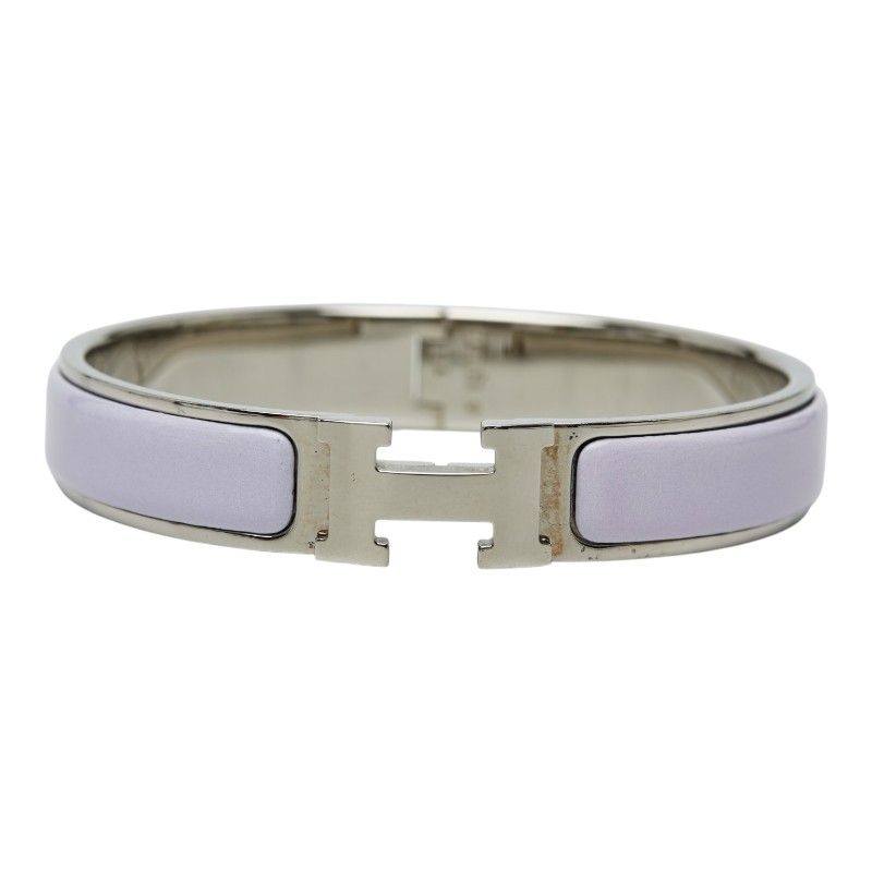 Hermes Click GM Bracelet Bangle Silver Purple Metal Enamel