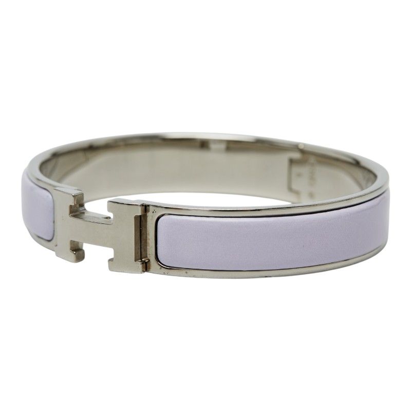 Hermes Click GM Bracelet Bangle Silver Purple Metal Enamel — view 2