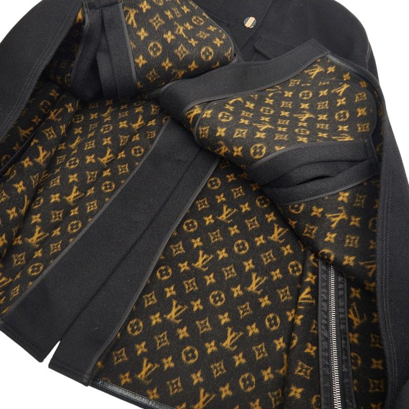 Louis Vuitton Monogram Poncho Cape Coat 40 Black Wool Silk Rayon Cupro — view 4