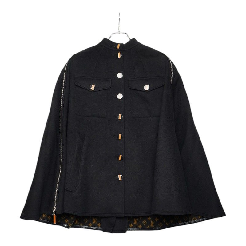 Louis Vuitton Monogram Poncho Cape Coat 40 Black Wool Silk Rayon Cupro