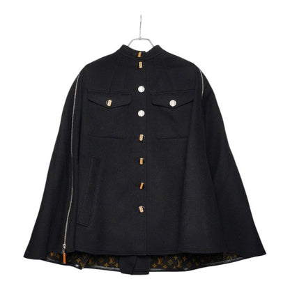 Louis Vuitton Monogram Poncho Cape Coat 40 Black Wool Silk Rayon Cupro