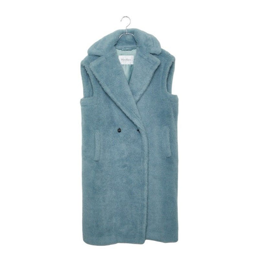 Max Mara Teddy Bear Long Vest Gilet XS Blue Alpaca Wool Silk