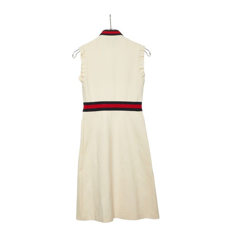 Gucci Web Trim Jersey Dress Sleeveless Ruffle S Beige Rayon Nylon Polyurethane — view 2