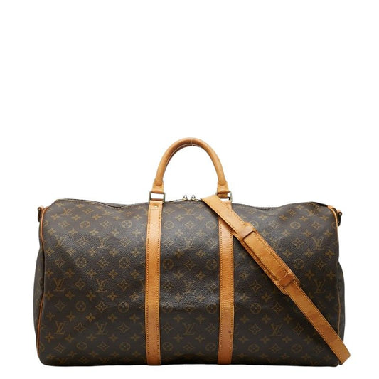 Louis Vuitton Monogram Keepall Bandouliere 55 Boston Bag 2-Way Brown Leather