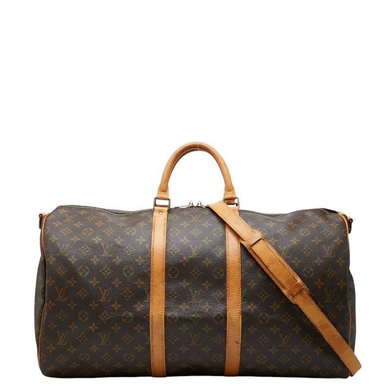 Louis Vuitton Monogram Keepall Bandouliere 55 Boston Bag 2-Way Brown Leather