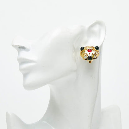 Chanel CC Logo Gripoix Earrings Gold Plated Glass — view 5