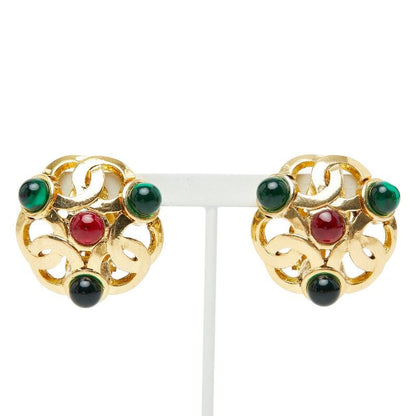Chanel CC Logo Gripoix Earrings Gold Plated Glass — view 2