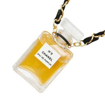 Chanel Perfume Bottle Necklace Clear Black Gold Plated Fabric 1