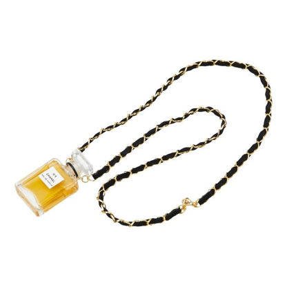 Chanel Perfume Bottle Necklace Clear Black Gold Plated Fabric 1 — view 5