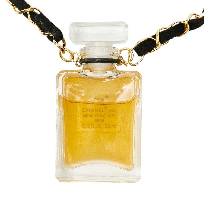 Chanel Perfume Bottle Necklace Clear Black Gold Plated Fabric 1 — view 3