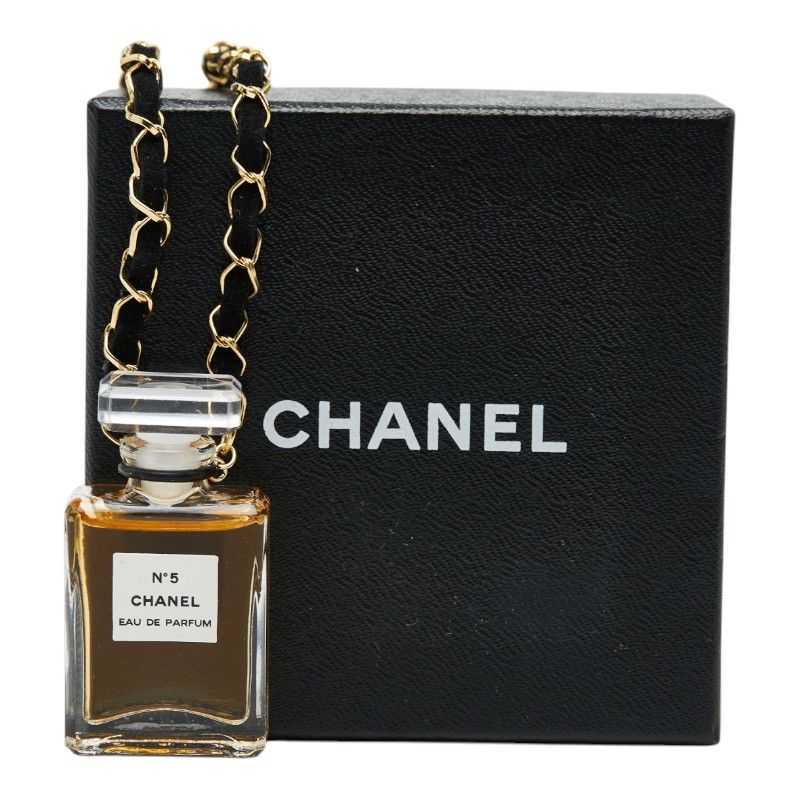Chanel Perfume Bottle Necklace Clear Black Gold Plated Fabric 1 — view 8