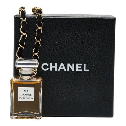 Chanel Perfume Bottle Necklace Clear Black Gold Plated Fabric 1 — view 8