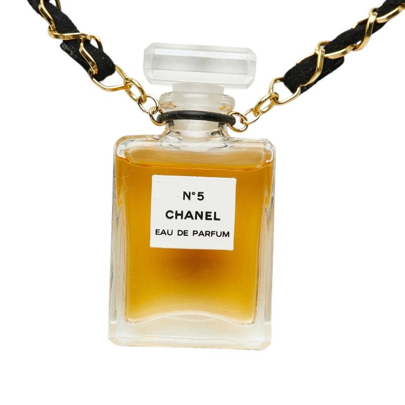 Chanel Perfume Bottle Necklace Clear Black Gold Plated Fabric 1 — view 2