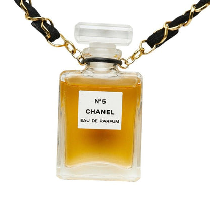 Chanel Perfume Bottle Necklace Clear Black Gold Plated Fabric 1 — view 2