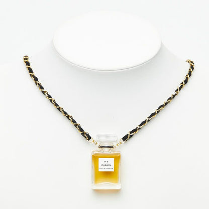 Chanel Perfume Bottle Necklace Clear Black Gold Plated Fabric 1 — view 7