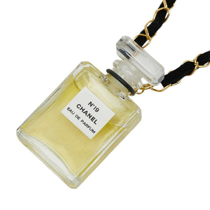 Chanel Perfume Bottle Necklace Clear Gold Black Plated Fabric 1