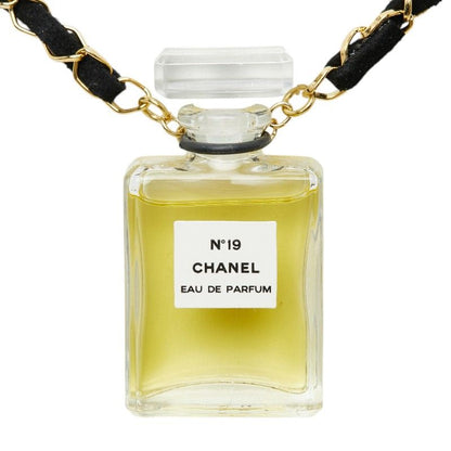 Chanel Perfume Bottle Necklace Clear Gold Black Plated Fabric 1 — view 2