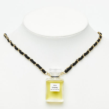Chanel Perfume Bottle Necklace Clear Gold Black Plated Fabric 1 — view 7
