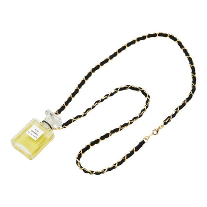Chanel Perfume Bottle Necklace Clear Gold Black Plated Fabric 1 — view 5
