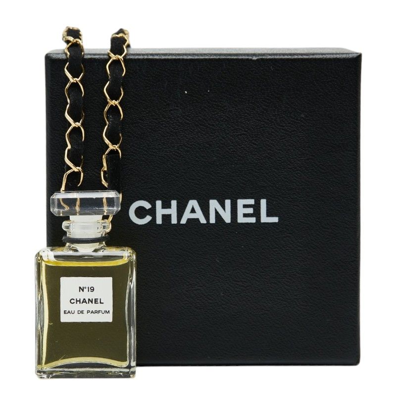 Chanel Perfume Bottle Necklace Clear Gold Black Plated Fabric 1 — view 8