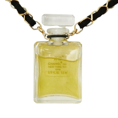 Chanel Perfume Bottle Necklace Clear Gold Black Plated Fabric 1 — view 3