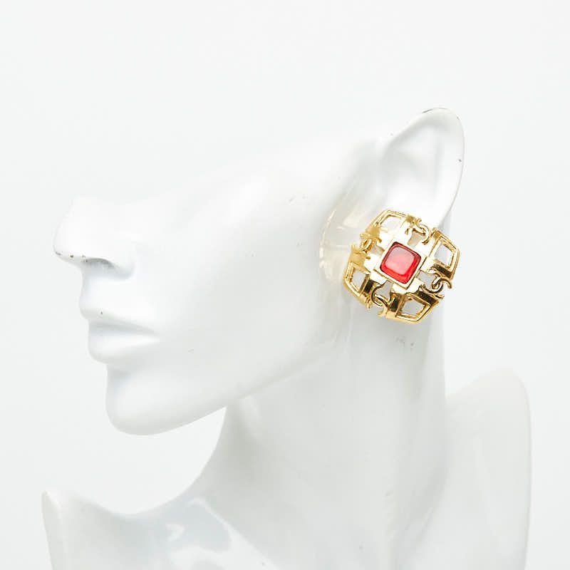 Chanel CC Logo Gripoix Earrings Gold Plated Glass — view 5
