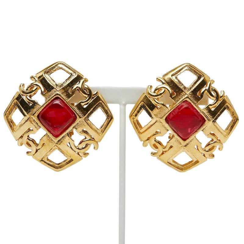 Chanel CC Logo Gripoix Earrings Gold Plated Glass — view 2