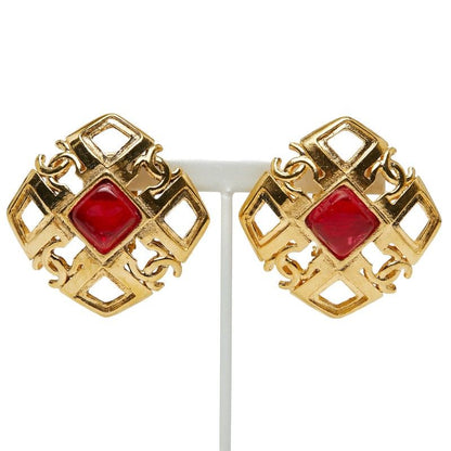 Chanel CC Logo Gripoix Earrings Gold Plated Glass — view 2