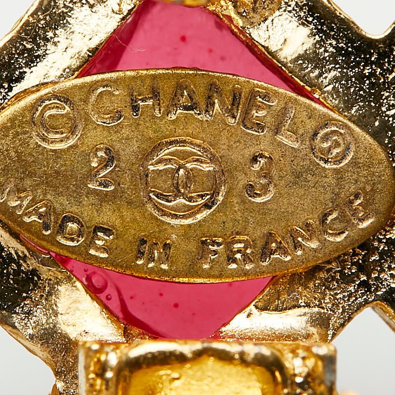 Chanel CC Logo Gripoix Earrings Gold Plated Glass — view 4