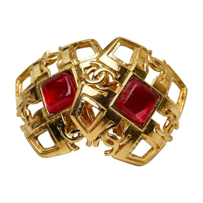Chanel CC Logo Gripoix Earrings Gold Plated Glass