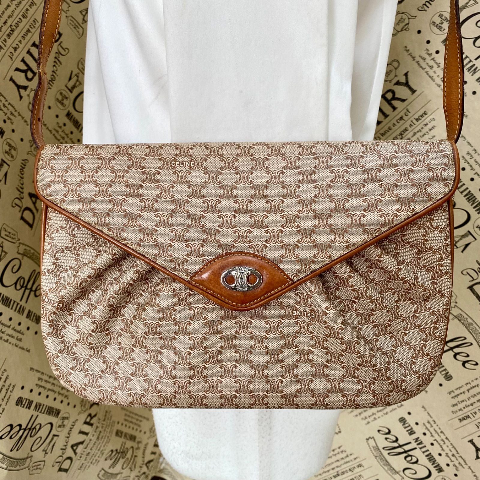 Celine Shoulder Bag Pochette White Macadam Travel