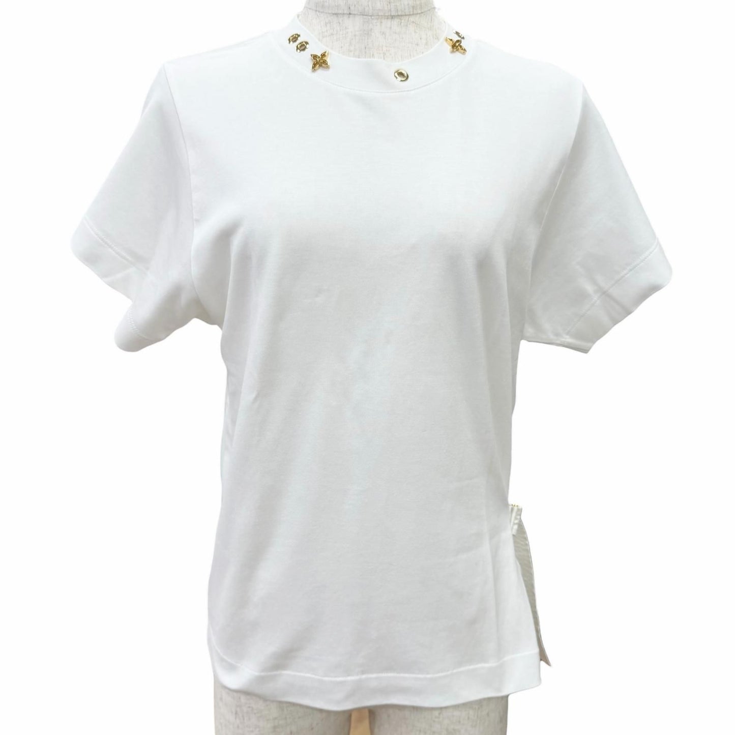 Louis Vuitton Cotton 100% Some Silk Monogram Eyelets Side Strap Crew Neck Short
