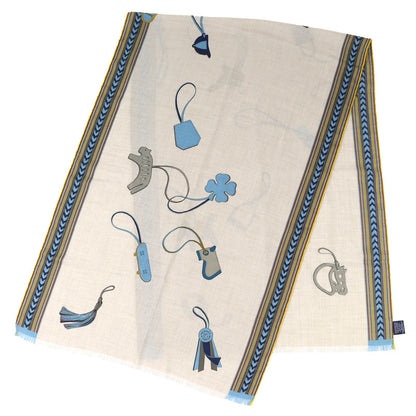 Hermes Rectangle Brides ET Gray Bridle and Charm Cashmere Silk Fringe Scarf — view 3