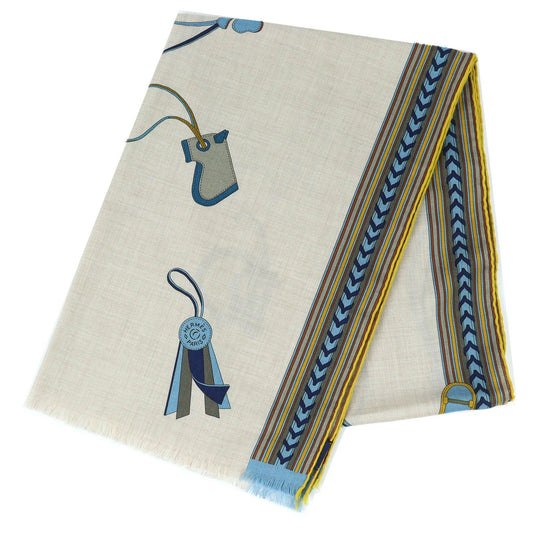 Hermes Rectangle Brides ET Gray Bridle and Charm Cashmere Silk Fringe Scarf