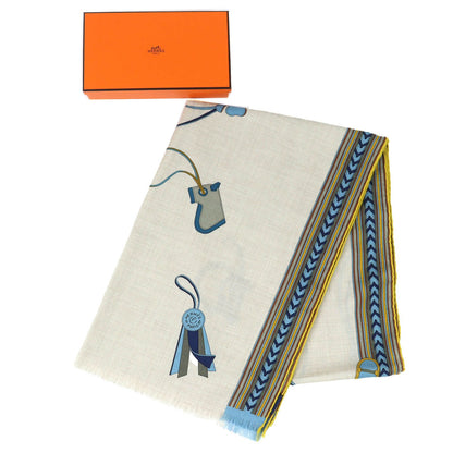 Hermes Rectangle Brides ET Gray Bridle and Charm Cashmere Silk Fringe Scarf — view 2