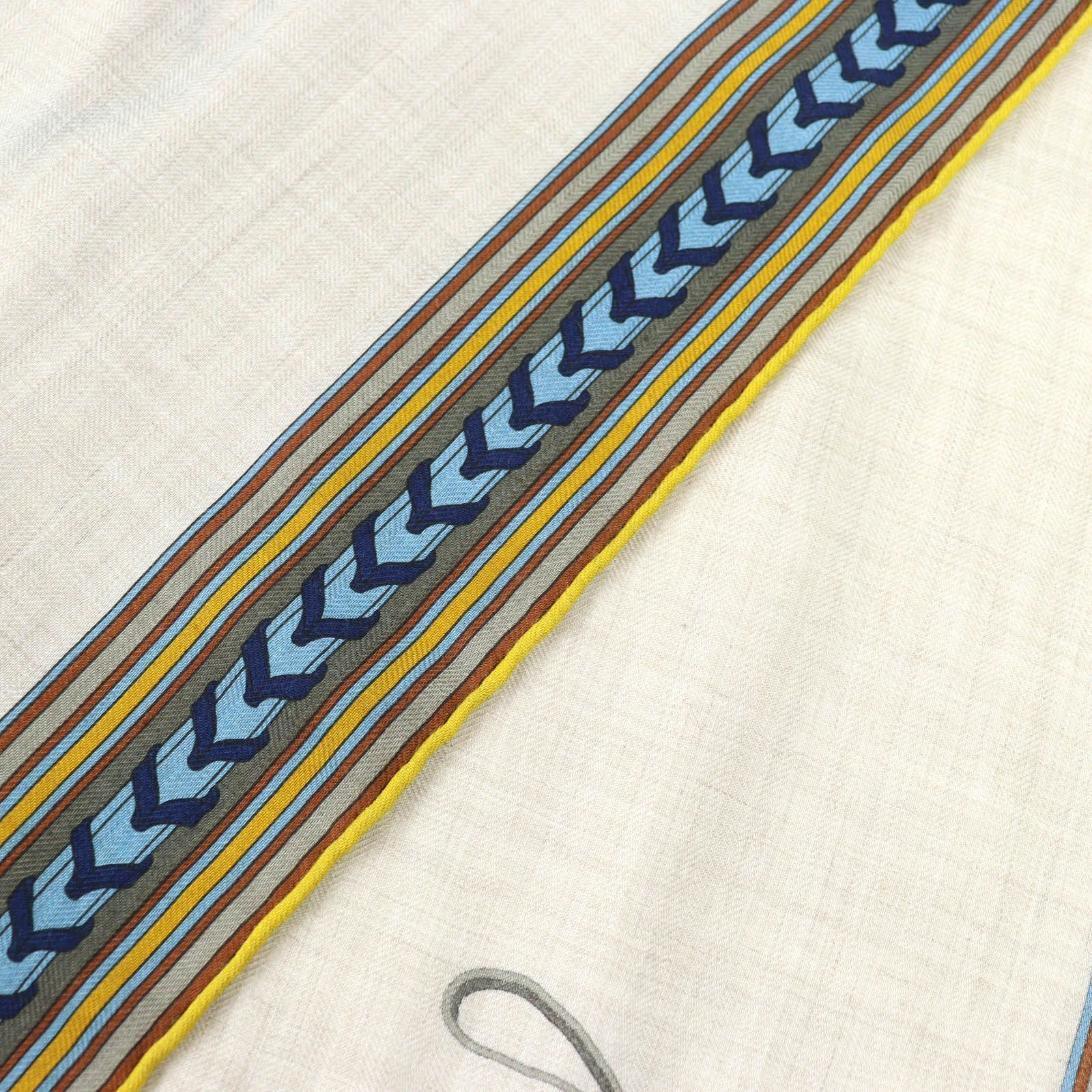 Hermes Rectangle Brides ET Gray Bridle and Charm Cashmere Silk Fringe Scarf — view 4
