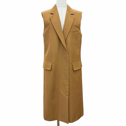 Gucci Cotton Logo Button Sleeveless Coat Long Gilet Vest Brown 40