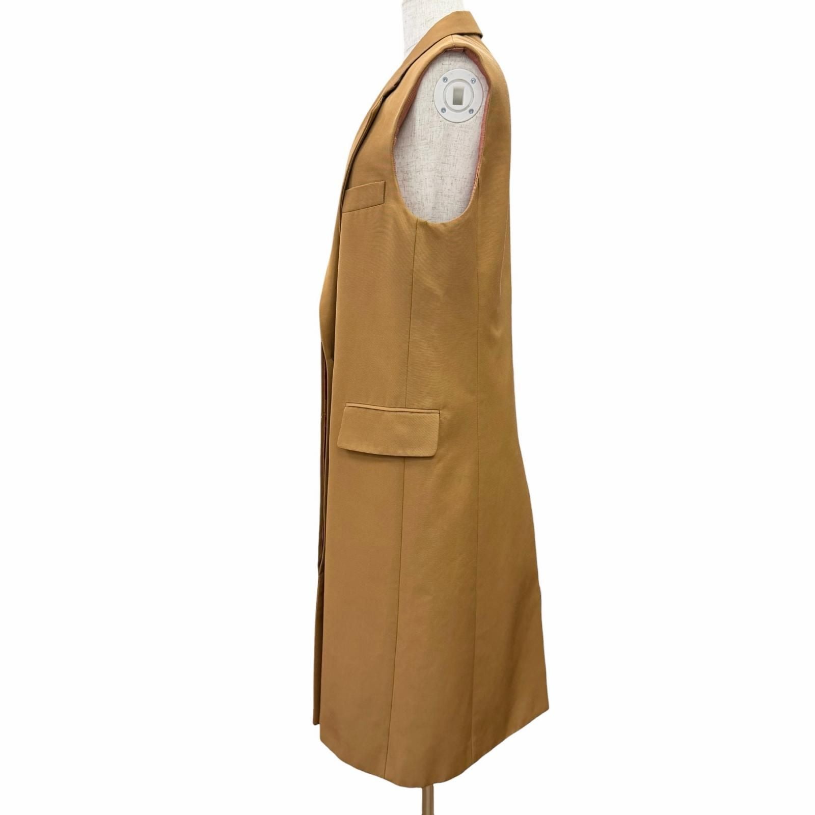 Gucci Cotton Logo Button Sleeveless Coat Long Gilet Vest Brown 40 — view 2