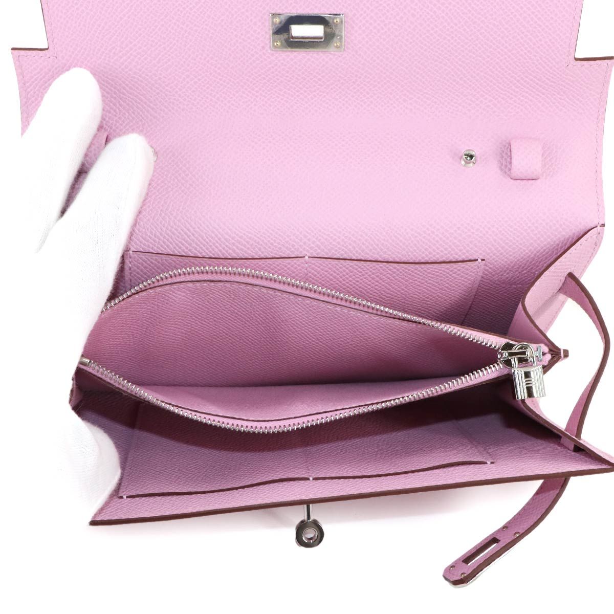 Hermes Kelly Tougo Shoulder Wallet Bifold Epsom Mauve Sylvestre — view 8