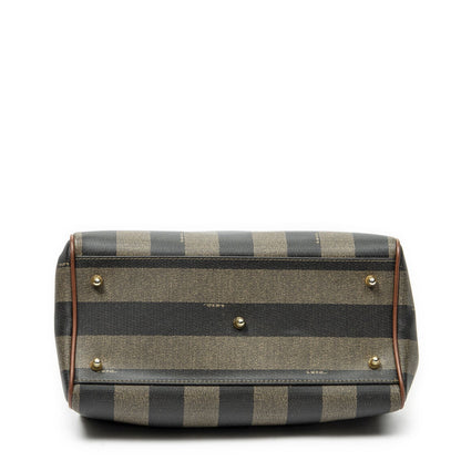 Fendi Small Boston Brown Black Pecan Stripe Canvas Shoulder — view 6